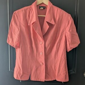 Vtg Salmon‎ Pink Short Sleeve Blazer Jacket Made in USA Womens 16 Coral Office
